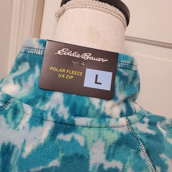 NWT Eddie Bauer Turquoise Leaf IKAT 1/4 Zip Polar Fleece, Size Large Ret.$70 - Picture 7 of 14